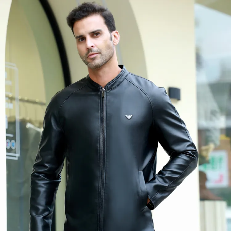 IZLAB/欧洲站潮牌棒球领刺绣夹克皮衣男装2024秋季新款修身皮外套