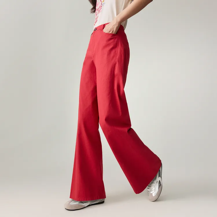 EP雅莹2026春夏新款女装 简约舒适棉宽松显瘦阔腿休闲裤6448B