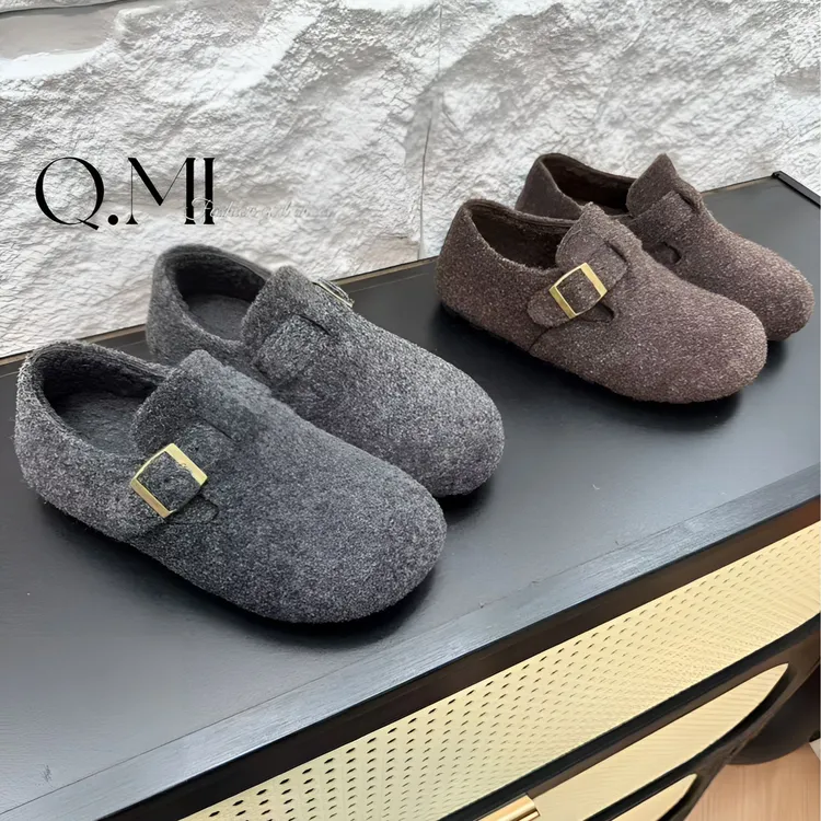 Q.MI芒果秀气鞋头秋冬懒人一脚蹬勃肯鞋女款2025新款鞋子女款秋冬