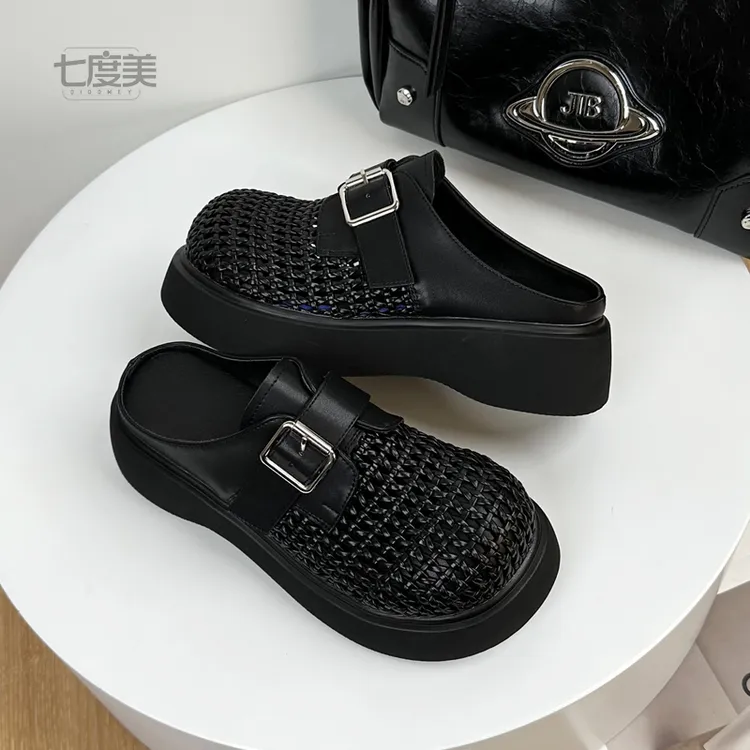 夏季厚底拖鞋女2025新款镂空透气勃肯鞋包头半拖一脚蹬鞋凉拖外穿