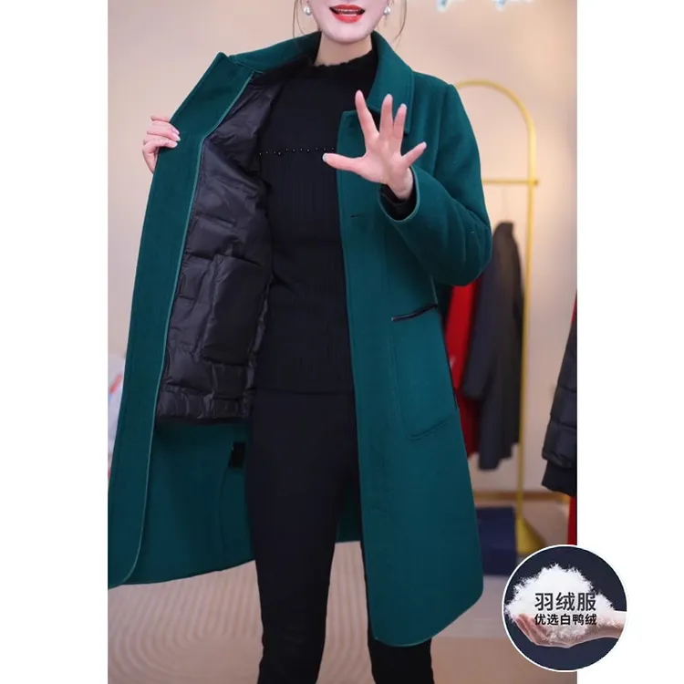 羽绒服内胆可拆卸双面羊毛呢大衣女春秋冬2025新款高级感妈妈中长