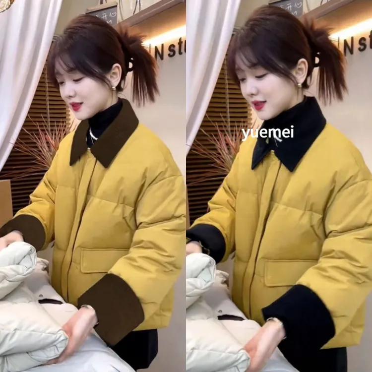 冬装奥特莱斯妈妈冬季加厚显瘦时尚保暖百搭撞色秋冬设计感轻薄棉