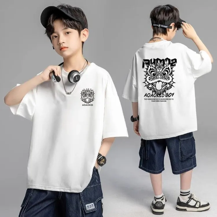 【100%纯棉】夏季爆款短袖男童T恤韩版休闲中大童宽松上衣t恤儿童