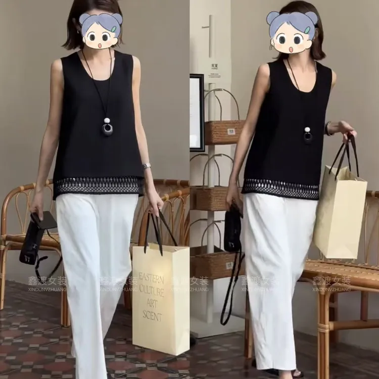 2025夏季新款时尚显瘦气质女士网红洋气两件套百搭款D5608