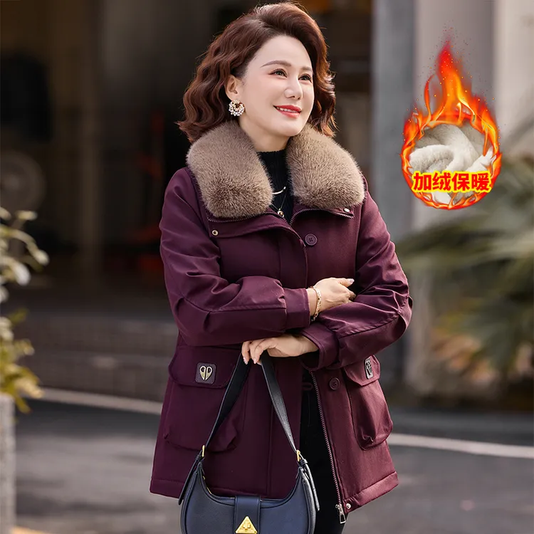 加绒加厚派克服女2025冬季新款时尚宽松显瘦收腰大毛领中长款外套