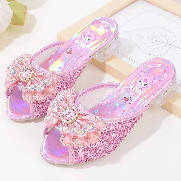 夏天女童拖鞋外穿休闲网红库洛米公主鞋软底儿童水晶鞋高跟凉拖鞋