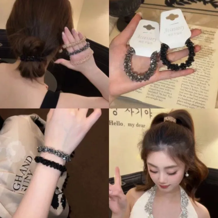 新疆包邮韩国水钻轻奢头绳碎碎冰高级感发圈名媛发绳手链两用发绳