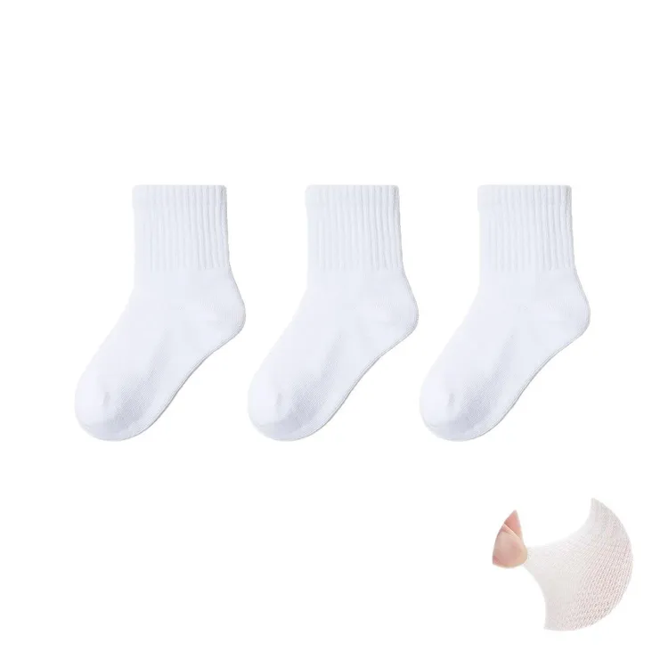棉袜中筒袜薄款学生袜白色白袜男童春秋女童童袜儿童夏款纯白袜子