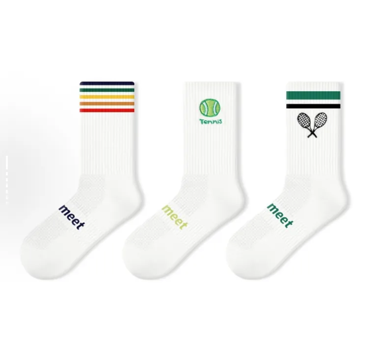 primeet派米网球运动简约潮流中筒袜街头ins毛巾袜男女同款3双装