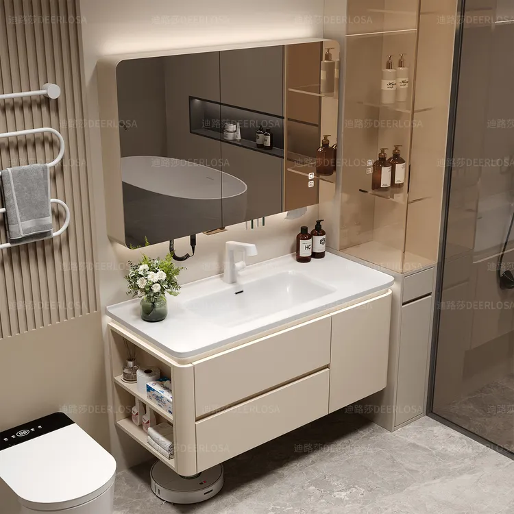 卫生间马桶伴侣智能浴室柜组合简约陶瓷一体盆侧边收纳洗脸池