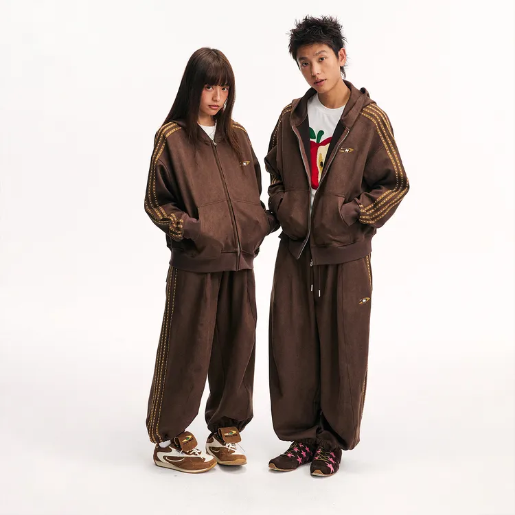 江南先生仿麂皮星星织带琥珀流光卫衣裤子情侣套装