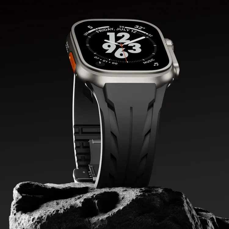 适用apple watch运动类氟橡胶苹果手表表带se3腕带男生高级感s11