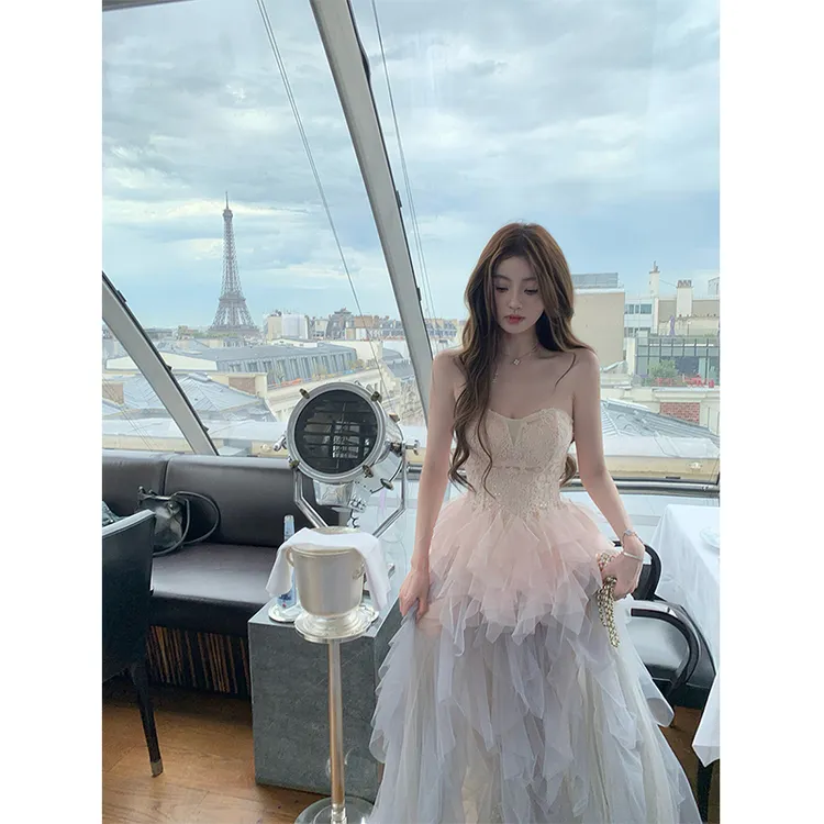 【迷失巴黎】法式高级感网纱亮片刺绣设计感气质生日裙长款连衣裙女