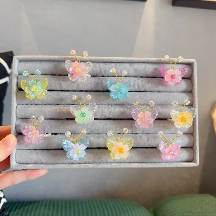 【班班精选】新款入门级炫彩蝴蝶戒指精致指环小米粒珍珠指环材料