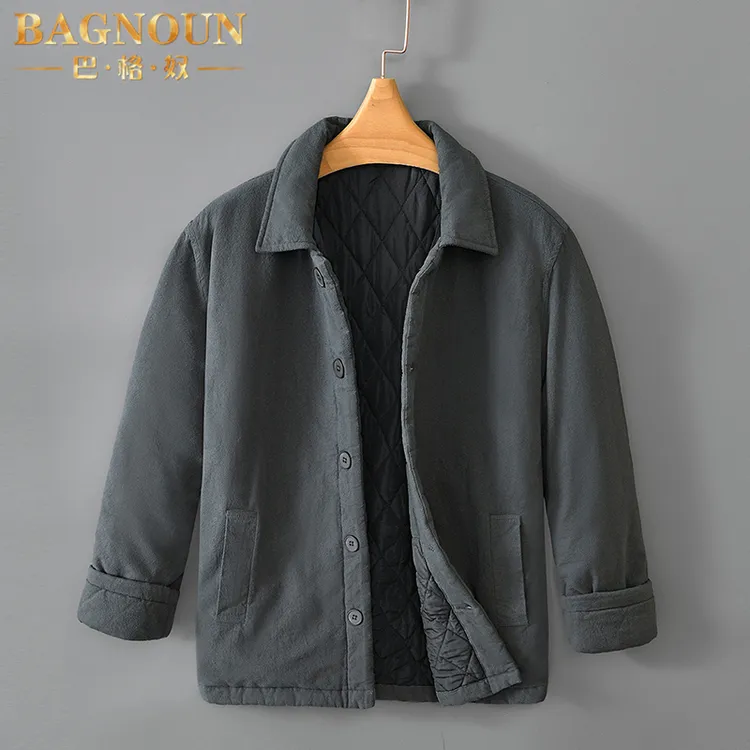 巴格奴夹克男士秋冬季新款时尚高端纯棉加棉加厚纯色百搭保暖外套