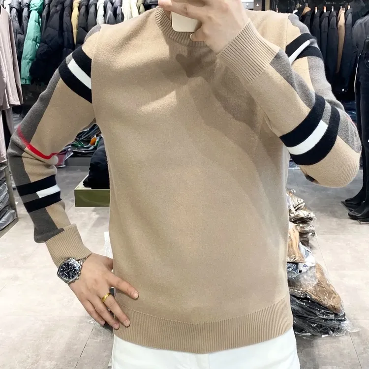 时尚爆款秋冬圆领长袖男士毛衣修身针织打底衫潮流百搭加厚保暖潮