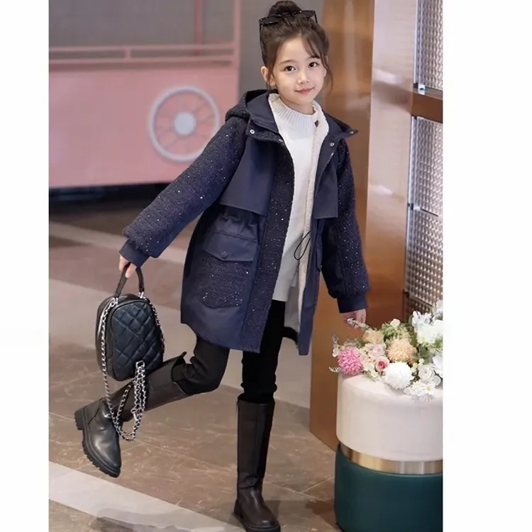 女童派克服加厚外套冬季2025新款韩版儿童洋气小女孩连帽加绒休闲