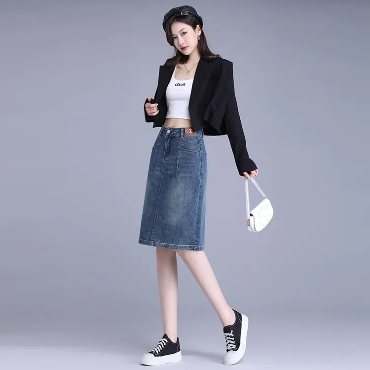 牛仔裙半身裙女2025年春秋新款高腰显瘦一步裙小个子中长款包臀裙