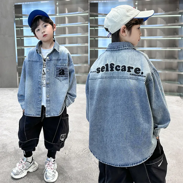 儿童牛仔外套春季2025新款男童薄款衬衫中大童时髦帅气衬衣男孩潮