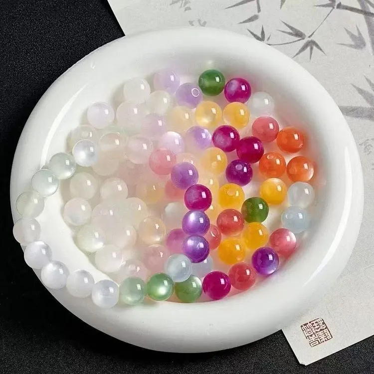 10mm紫外线变色珠光变猫眼珠手工diy串珠手链手机链饰品配件