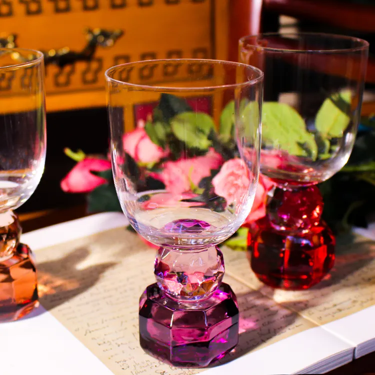 中古三色礼盒装高端水晶杯家用送礼红酒杯钻石杯轻奢彩色玻璃杯