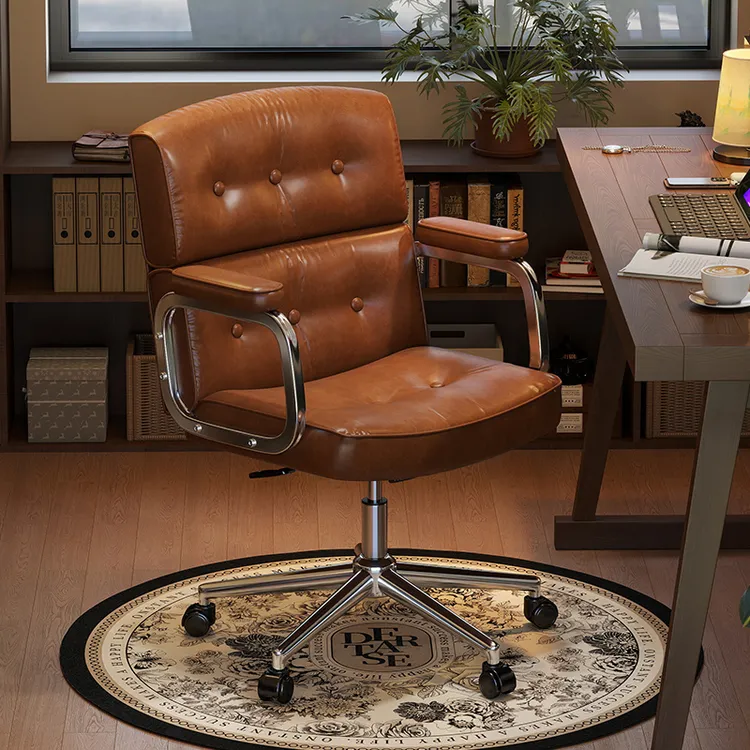 诗维克轻奢复古电脑椅家用舒适久坐书桌椅书房办公椅卧室靠背转椅