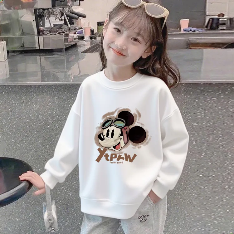 女童白色卫衣2025秋冬款洋气可爱加绒套头衣服中大童女孩休闲上衣