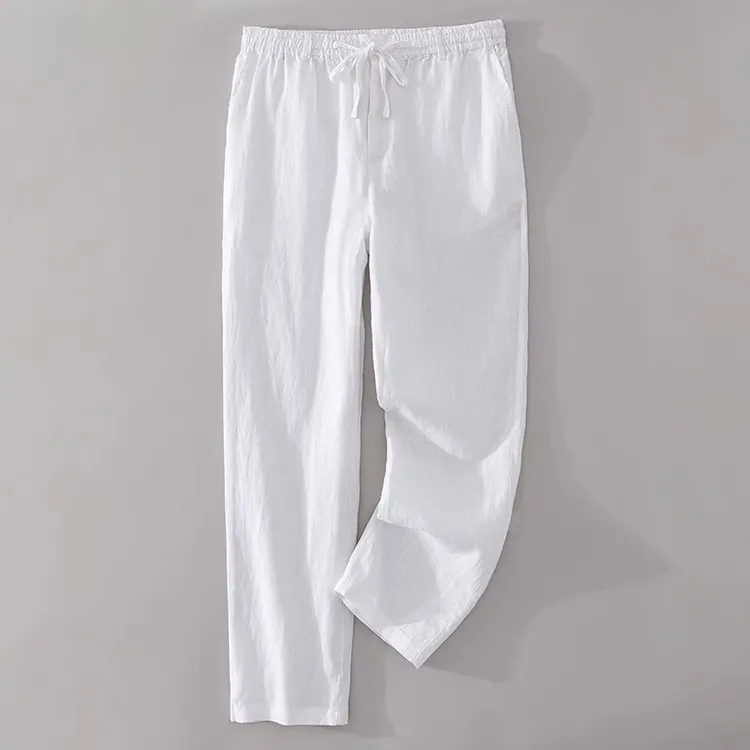 高端品质纯亚麻裤男夏季薄款直筒裤休闲宽松大码全麻料裤沙滩长裤