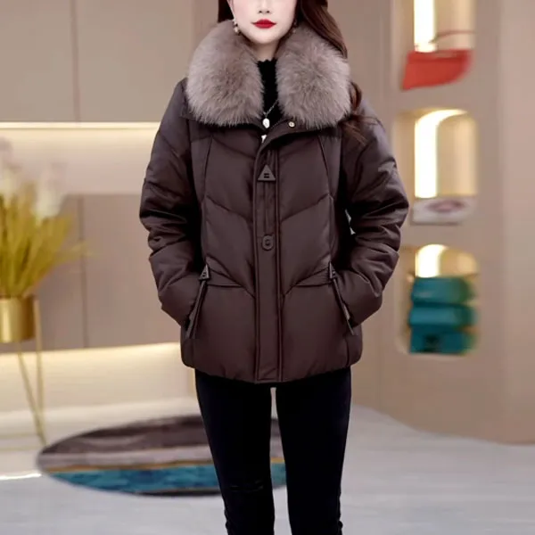 五防油蜡皮时尚气质短款真狐狸毛领羽绒服2025冬季新款白鸭绒外套