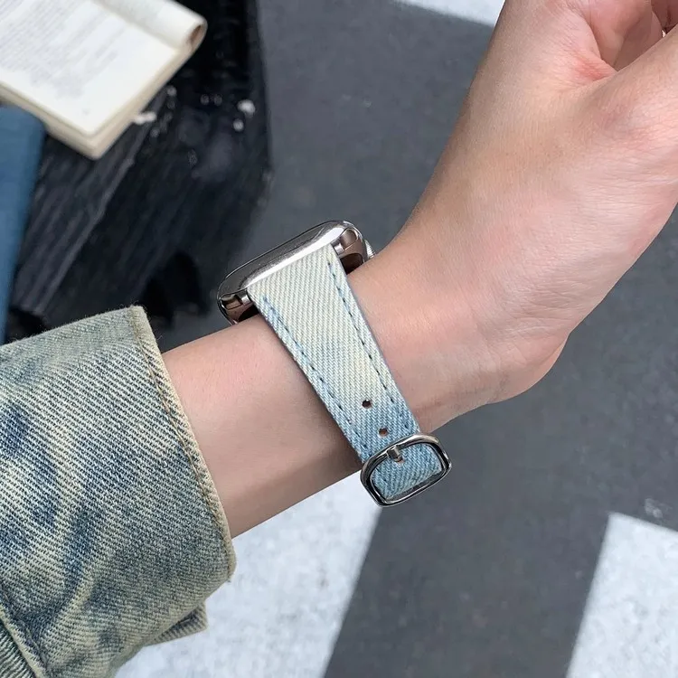 适用iWatch小蛮腰扎染牛仔简约适配多系列休闲s11苹果手表表带