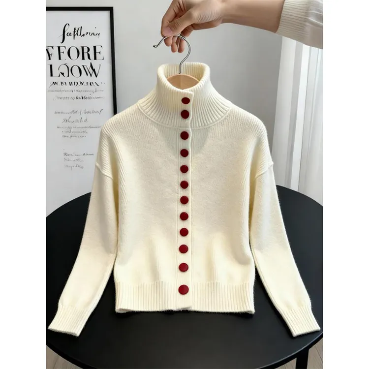 2025秋冬季新款洋气时髦设计感单排扣长袖毛衣针织衫显瘦时尚上衣