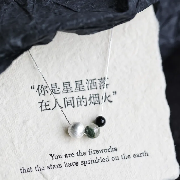 天然聚宝盆绿幽灵吊坠黑曜石项链绿色招财补木补水女男日常百搭银