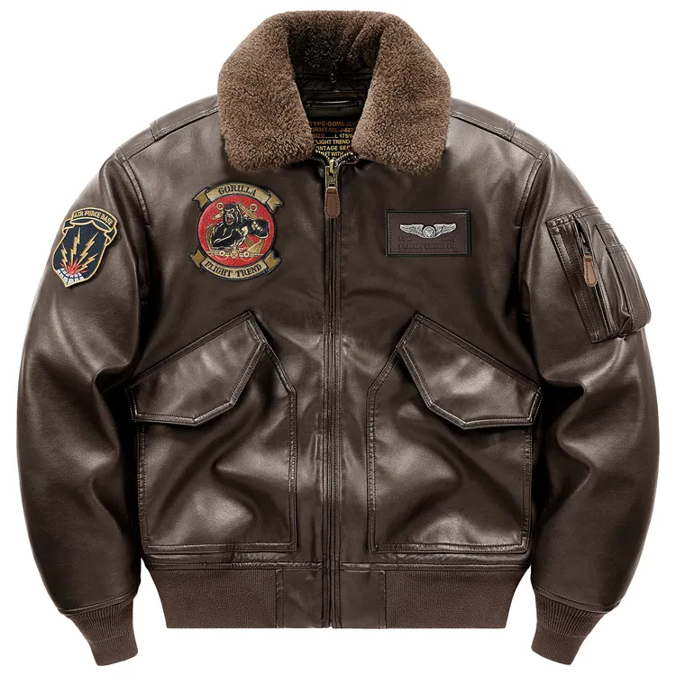 VIP飞行员棉服男士美式复古皮衣冬季加厚机车皮夹克毛领棉衣外套