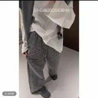 菱格夹棉高腰阔腿裤女大码宽松显瘦直筒休闲裤秋冬加厚保暖裤子