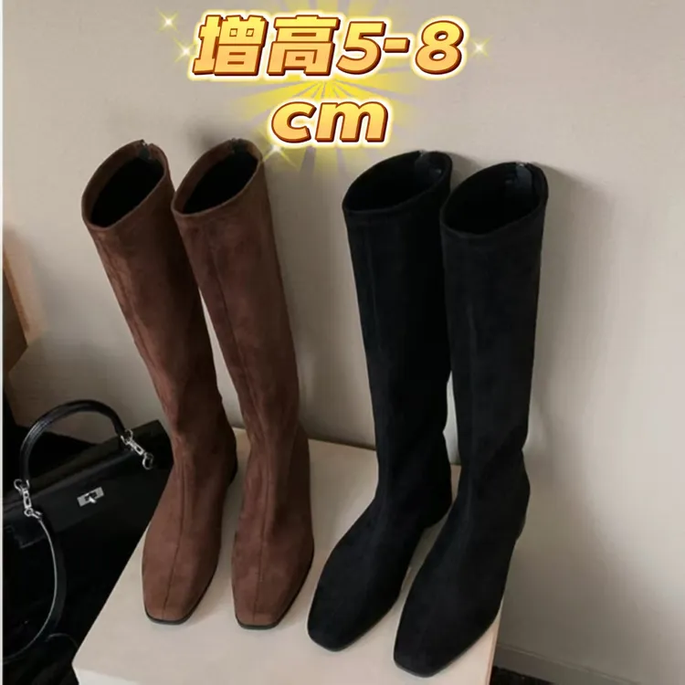 秋冬百搭OOTD轻奢高拉腿部线条时装靴复古弹力瘦瘦靴内增高长筒靴