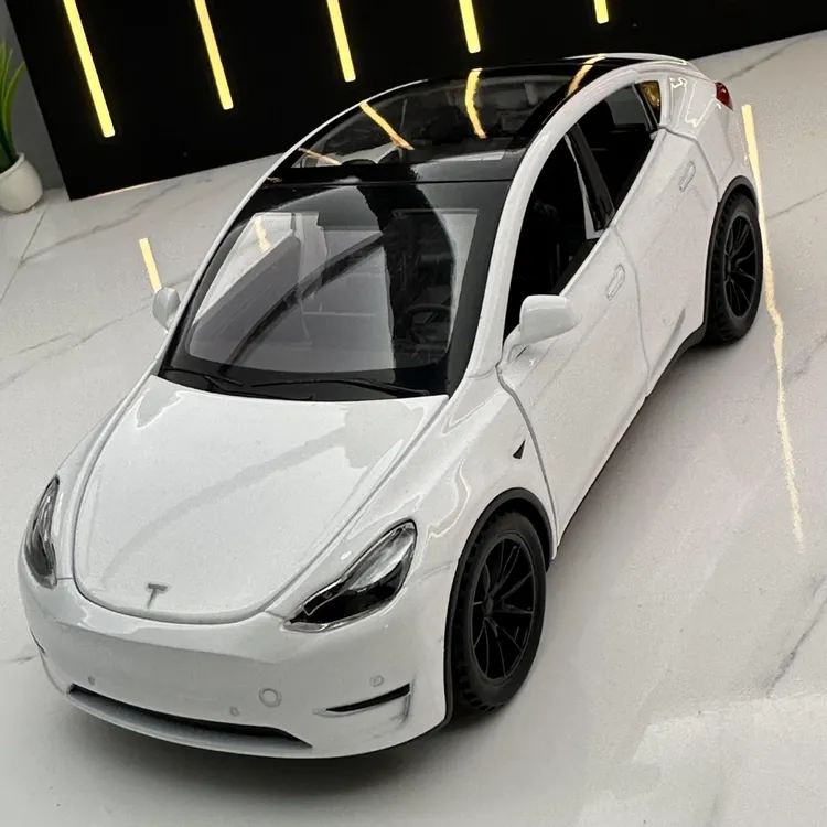 众源兴合金车模1:32新能源特斯啦ModelY回力玩具车音乐模型防尘盒