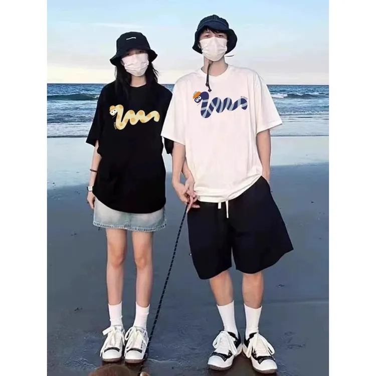 特别的情侣装夏装高级感套装2025新款不一样roora潮牌纯棉女装t恤