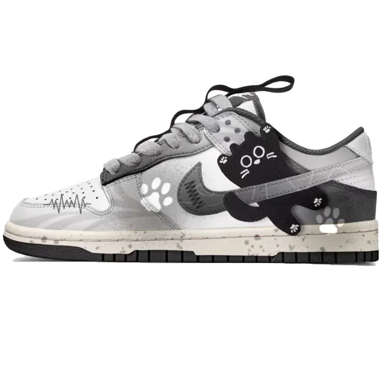 NIKE/耐克【定制球鞋】Dunk 奶灰爪爪卡通猫咪贴布低帮板鞋黑白灰
