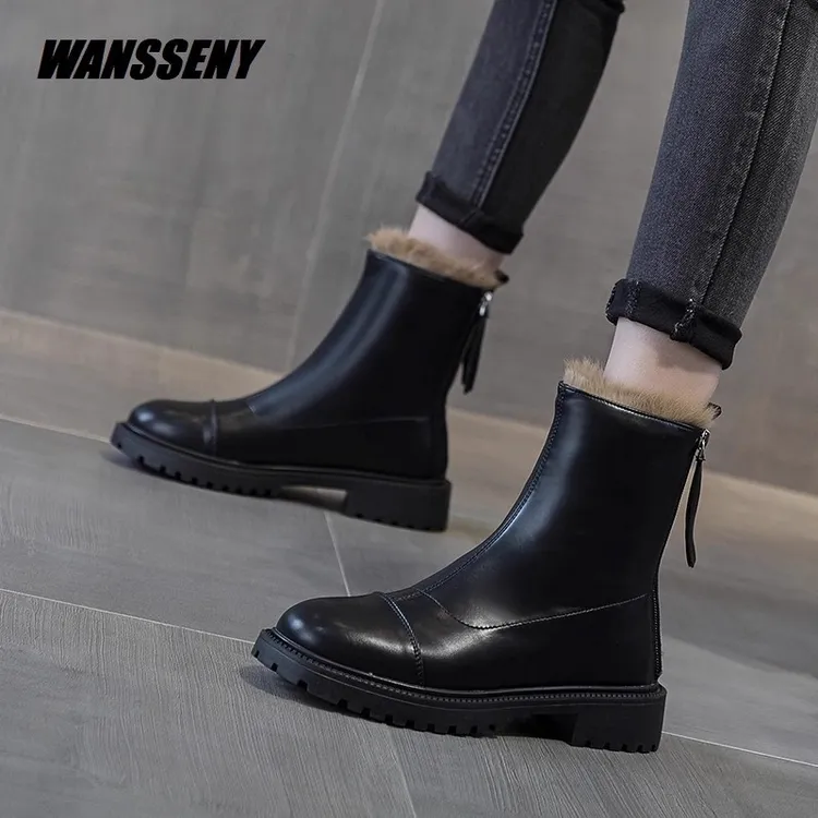 WANSSENY2025年冬季新款加绒加厚弹力瘦瘦靴百搭防水马丁靴短靴女
