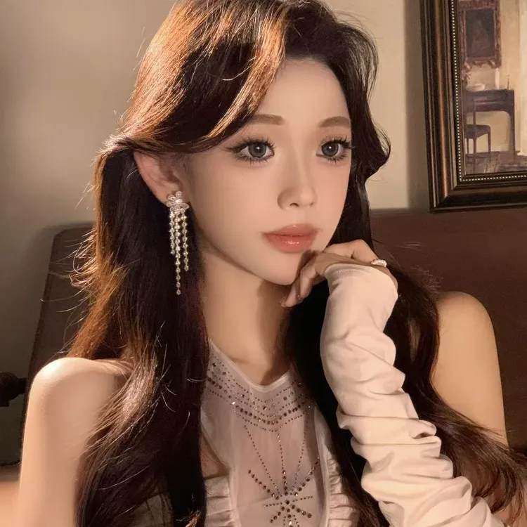 FULL GIRLISH耳环01937个性长款闪钻耳钉耳饰