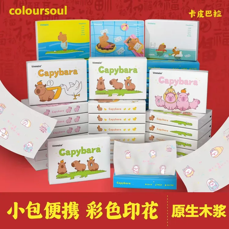 coloursoul卡皮巴拉印花抽纸手帕纸4层加厚纸巾餐巾纸家用卫生纸