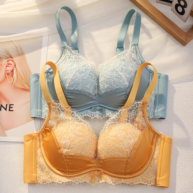 性感蕾丝缎面内衣女小胸聚拢显大收副乳防下垂调整型无钢圈文胸罩