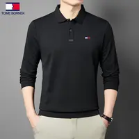 【专柜正品】汤米希凯利长袖POLO衫男春秋季纯色休闲透气男士T恤衫