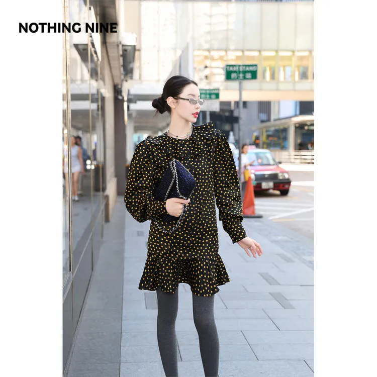 NOTHING NINE极夜光宿意大利进口面料波点连衣裙