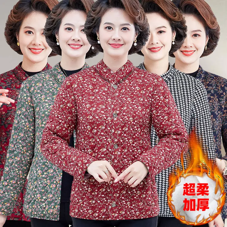 妈妈冬装丝绒小棉袄女贴身内穿中老年大码加厚棉衣奶奶保暖外套