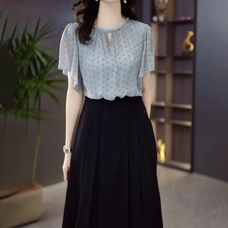 5279#2025夏时尚优雅气质设计感波点收腰显瘦洋气遮肚减龄连衣裙