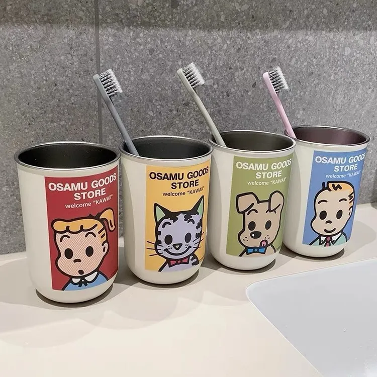 可爱情侣漱口杯轻奢高端不锈钢家用牙刷杯学生旅行便 携带洗漱杯
