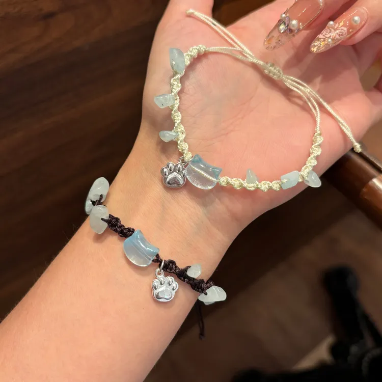 非金属布艺手链 可爱KT猫吊坠猫爪手链手工编织情侣闺蜜手绳礼物