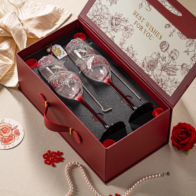 婚礼香槟杯新婚礼物轻奢高档敬酒杯diy法式高脚杯酒杯一对送新人