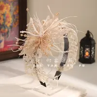 五瓣花超仙灵动发箍蕾丝花朵羽毛头箍新娘配饰新款欧若风发夹边夹